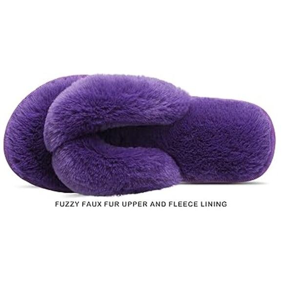 Joinfree Womens Large 9.5 Purple Fuzzy Thong Open Toe Flip Flop Slippers Shoes - Picture 3 of 7